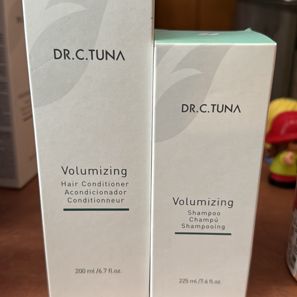 Dr. C Tuna volumizing shampoo and conditioner.